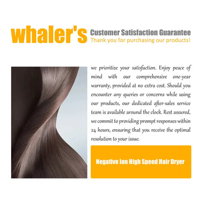 Whaler'S Professional High Speed Anion Hair Dryer - 110,000RPM, 23M/S Wind Speed, 300 Million Negative Ions, 8 Layers of Noise Damping Technology - Ideal for Home, Travel, and Gift